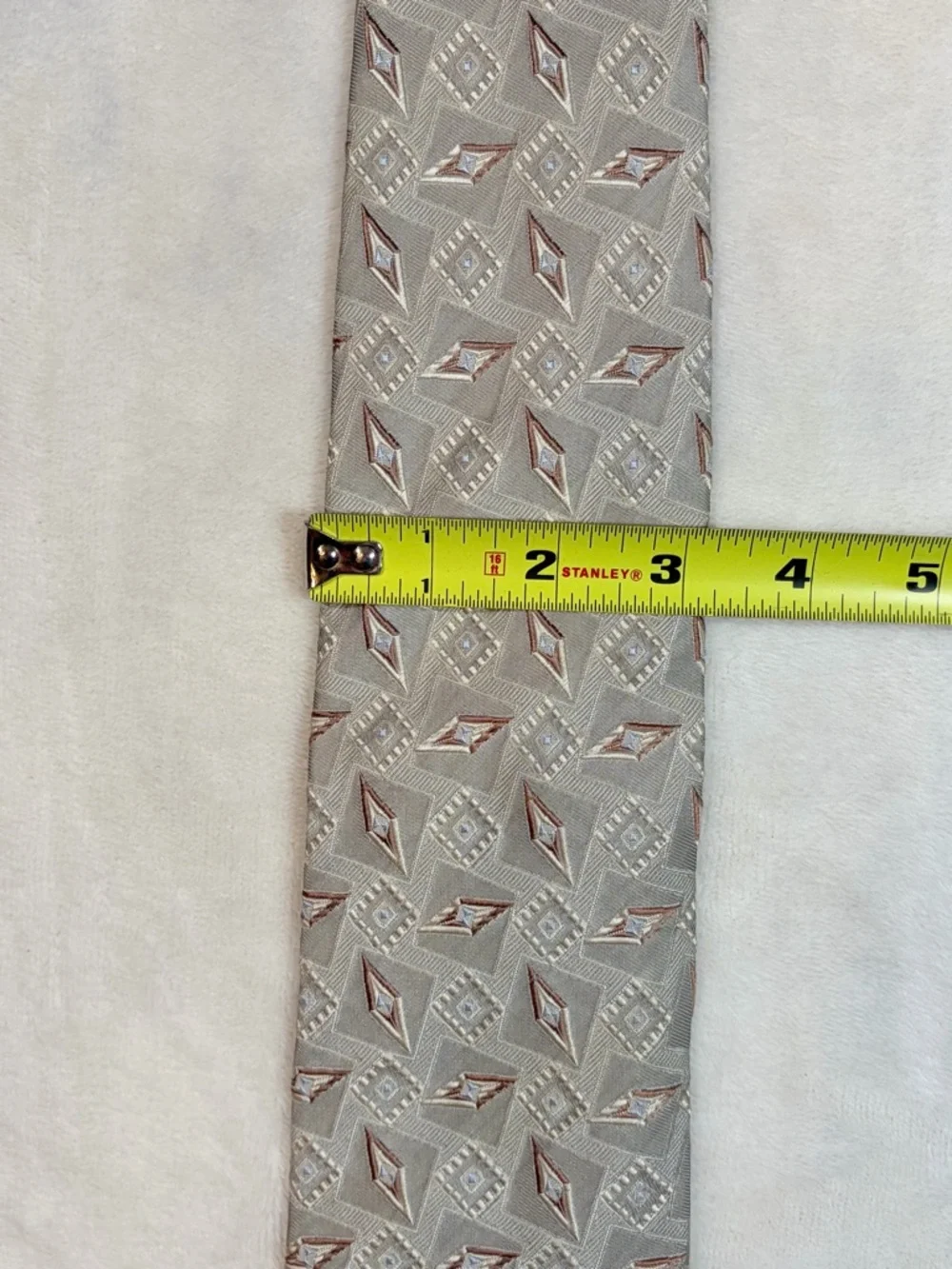 Ermenegildo‎ Zegna Men's Geometric Beige Brown White 100% Silk Satin Tie